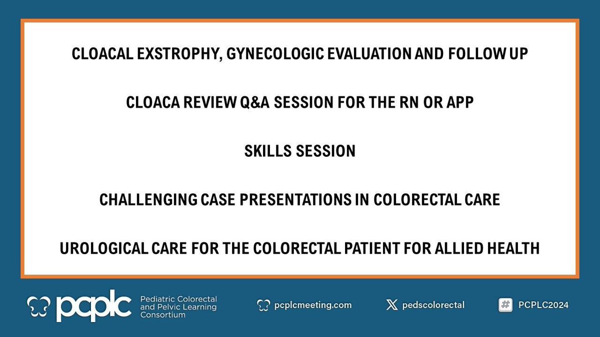 Day 3 of #PCPLC2024 continues with a great afternoon of sessions!

#pcplc #colorectalsurgery #pediatriccolorectal #pedsurg