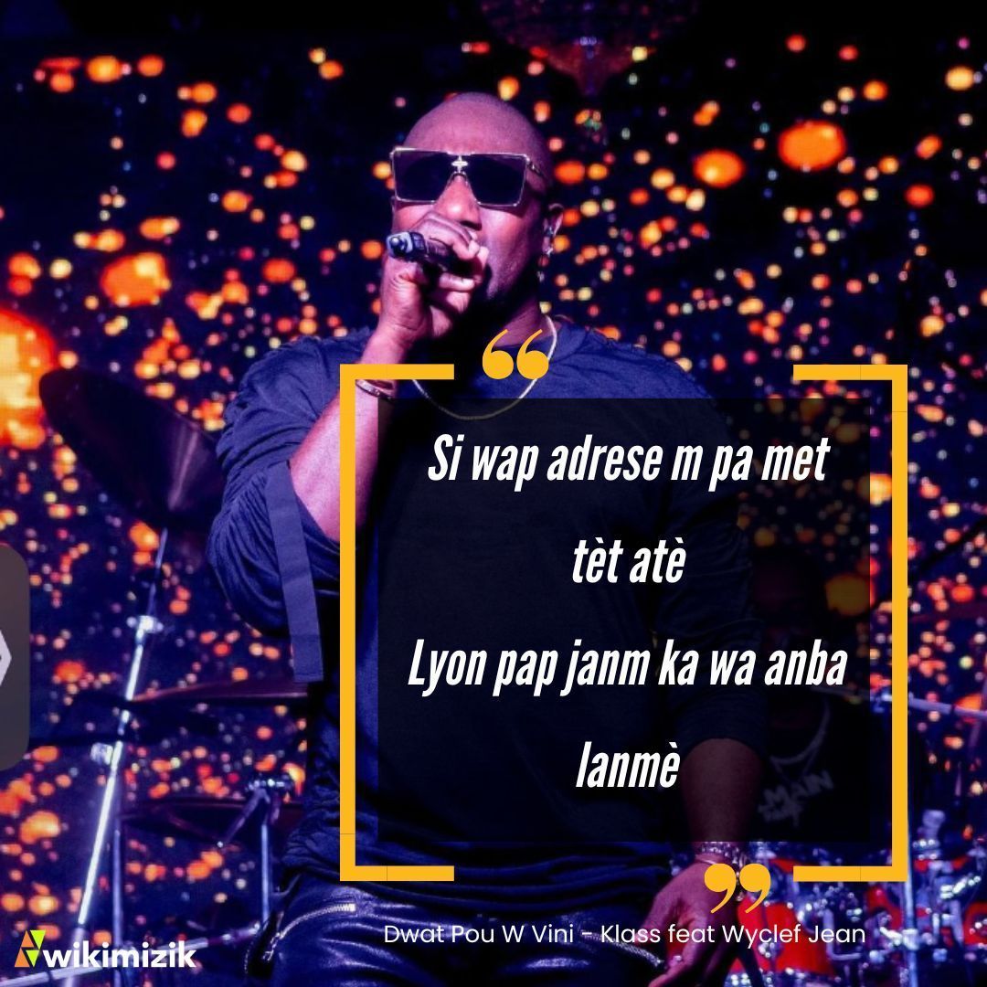 If you're addressing me, don't look down. A lion can never be king underwater.
#dwatPouWVini <a href="/KlassItIs/">KLASS</a> , written and produced by <a href="/Ritchie/">Ritchie-Blackmoon</a>, and featuring the legendary <a href="/wyclef/">Wyclef Jean</a>, this track sets the tone for the album. Read the lyrics buff.ly/40J5RzO