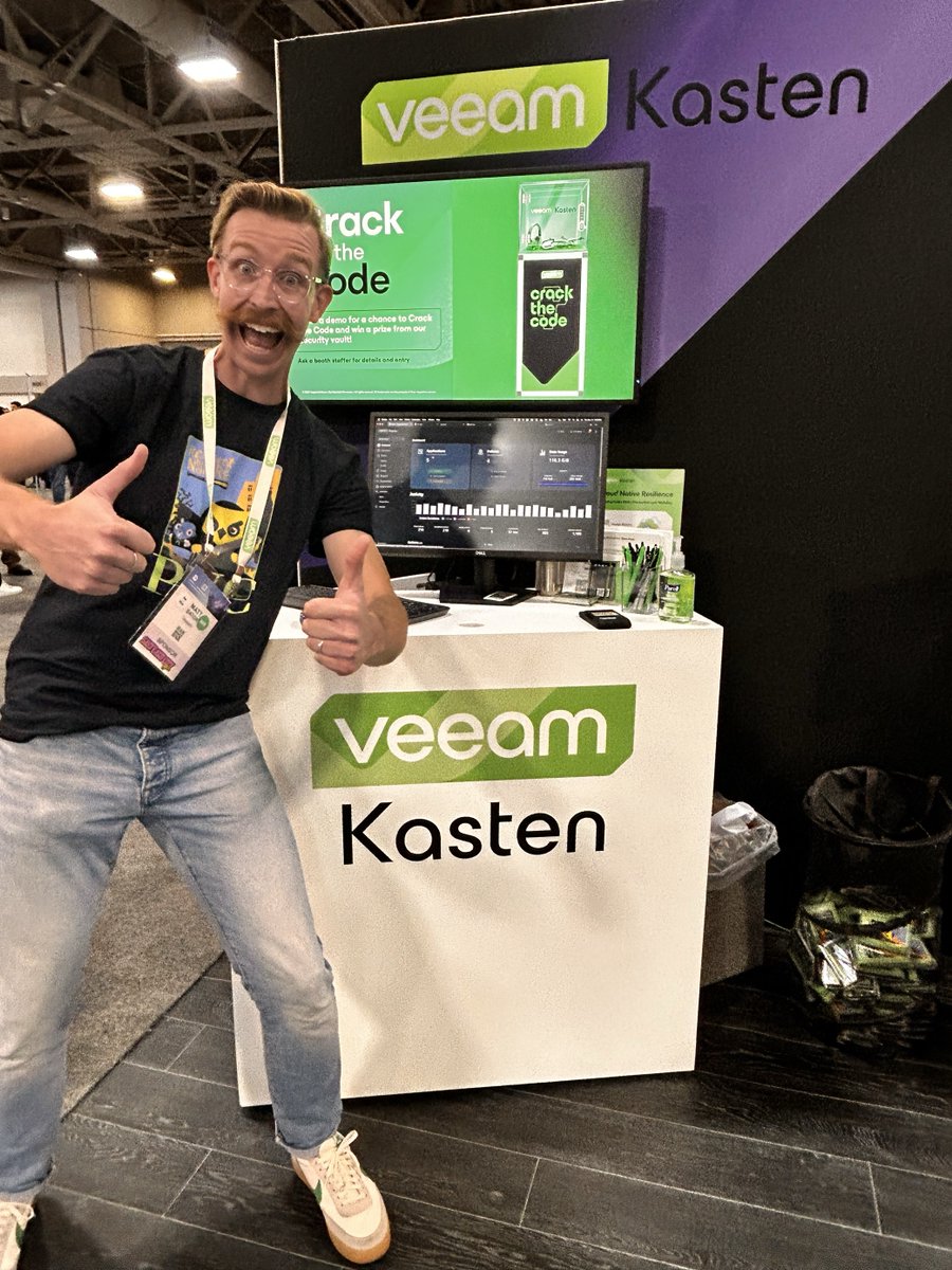 Veeam's tweet photo. 🎉  Closing out an incredible week at #KubeCon 2024 – If you haven’t already, there's still time to stop by the Veeam Booth (#K7) to catch a demo, win epic prizes, and experience what’s new with Veeam Kasten. https://t.co/SfAXHuLigi