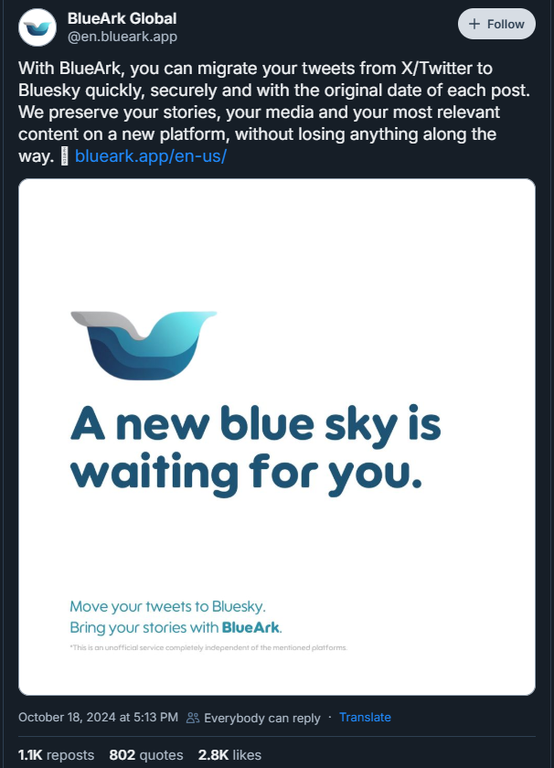 carolinejamhour's tweet photo. Fyi: if you're thinking of going to Blsky but don't want to lose all the content you've posted here, there's this service which migrates all posts to your other profile, with original dates https://t.co/Yobd3atglu