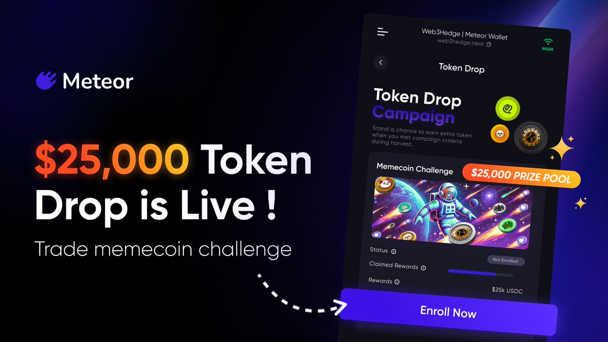 meteortestx's tweet photo. Memecoin Trading Challenge is LIVE!

Claim your share of the prize pool by completing daily trading missions! Trade tokens like $GEAR, $BLACKDRAGON, $SHITZU, $LONK, $NEKO, $KAT, $gNEAR, $PURGE. 

Top 10 traders earn up to 10x daily rewards! How it Works👇 https://t.co/M3ZBeWLugP