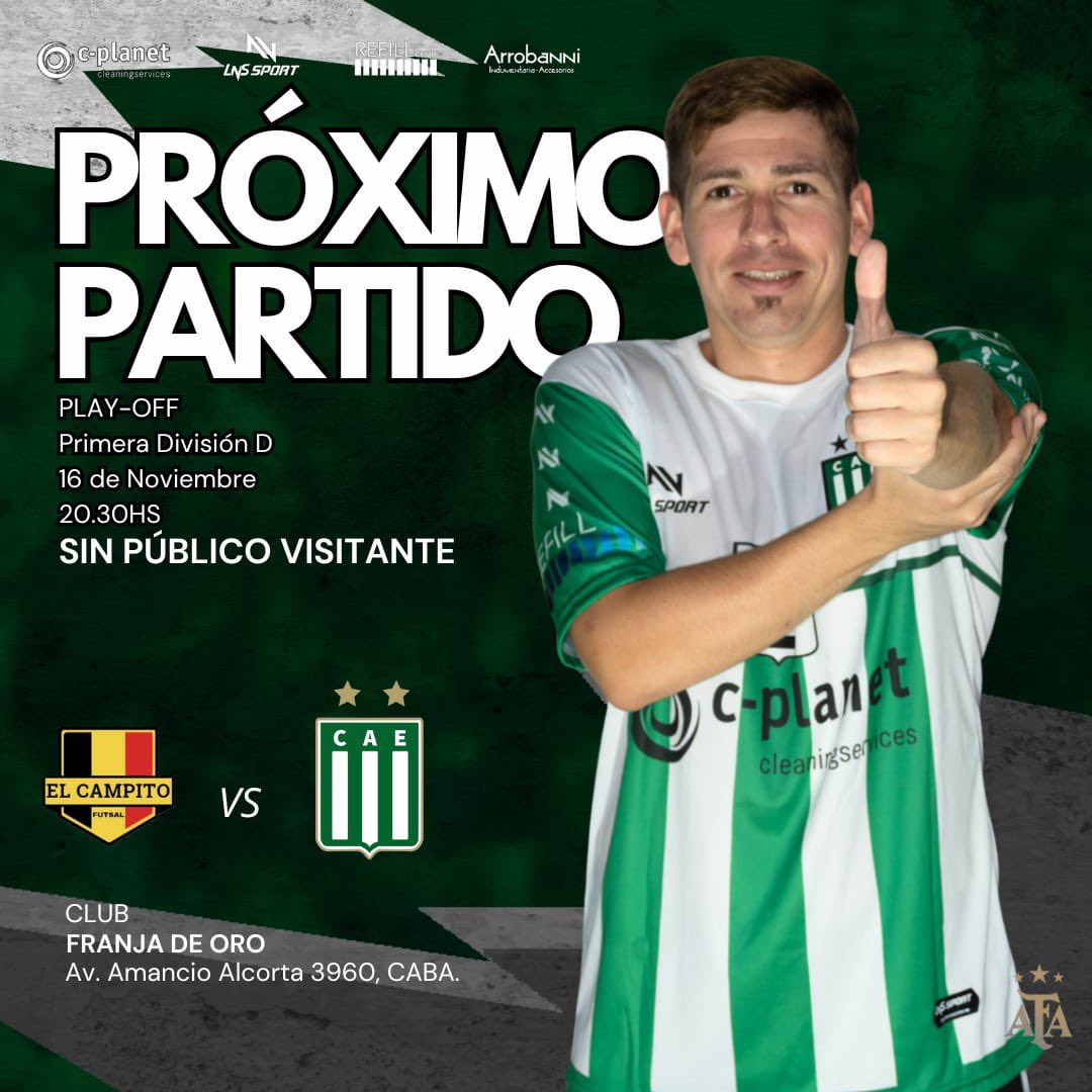 ⚽️🇳🇬 Enfrentamos a El Campito por la vuelta de los Cuartos de Final del Play-Off por el tercer ascenso a la Primera C.

‼️ El partido se disputará SIN PÚBLICO VISITANTE. 

VAMOS VERDE

💚 #ArribaExcursionistas 
🤍 #ElFutsalDelBajoBelgrano