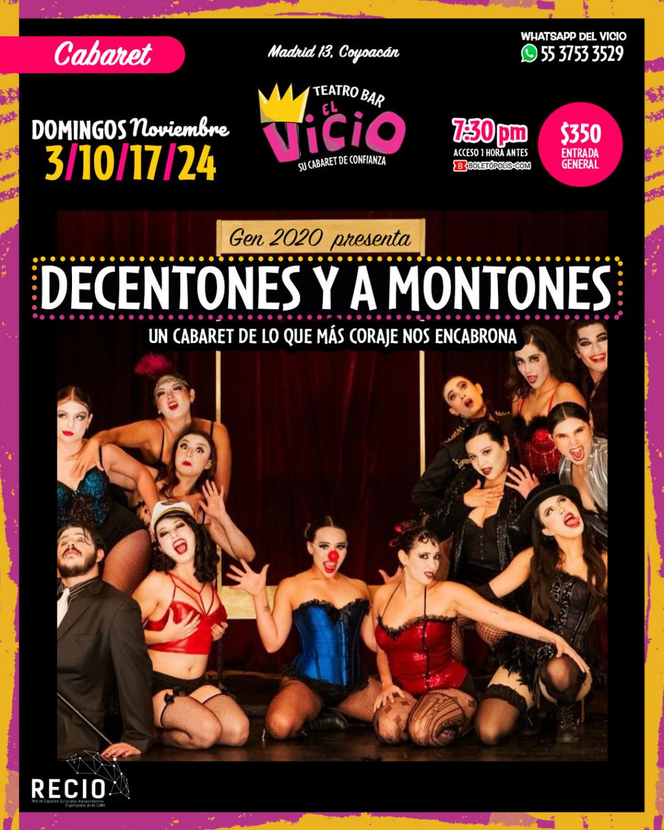 Tenemos 5 pases dobles para DECENTONES Y A MONTONES
Domingo 17 de noviembre, 19:30 horas.
EN <a href="/elvicioteatro/">Teatro Bar El Vicio</a> (Madrid 13, Del Carmen, Coyoacán)

Danos Repostear, tu nombre completo y te apuntamos en la lista. ¡Suerte!