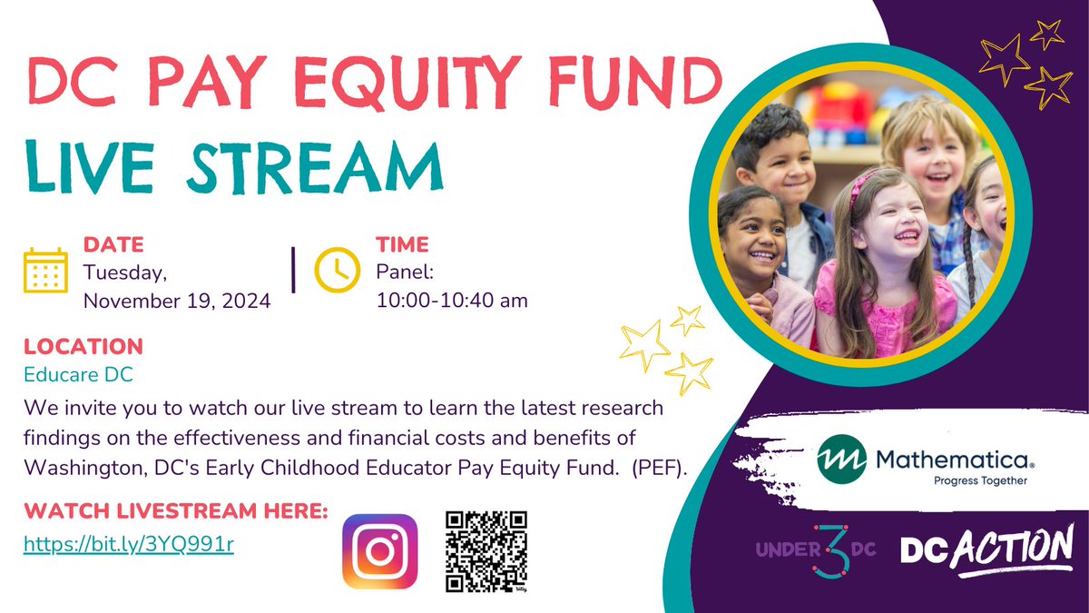 We're teaming up with <a href="/MathematicaNow/">Mathematica</a> to release new research Tuesday about the #WashingtonDC Pay Equity Fund and how it stabilizes #childcare. Watch the live stream!