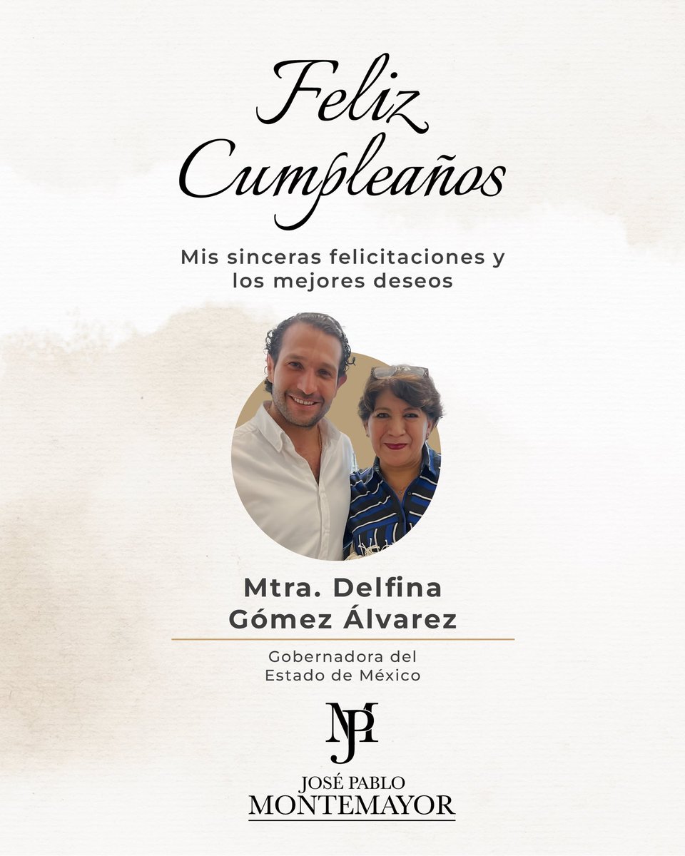 ¡Feliz cumpleaños Gobernadora <a href="/delfinagomeza/">Delfina Gómez A.</a>! Que sea un nuevo año de vida lleno de salud, éxitos y bendiciones para Usted. Gracias por todo lo que ha hecho por nuestro querido Estado. 

¡Le envío un fuerte abrazo con mis mejores deseos hoy y siempre!