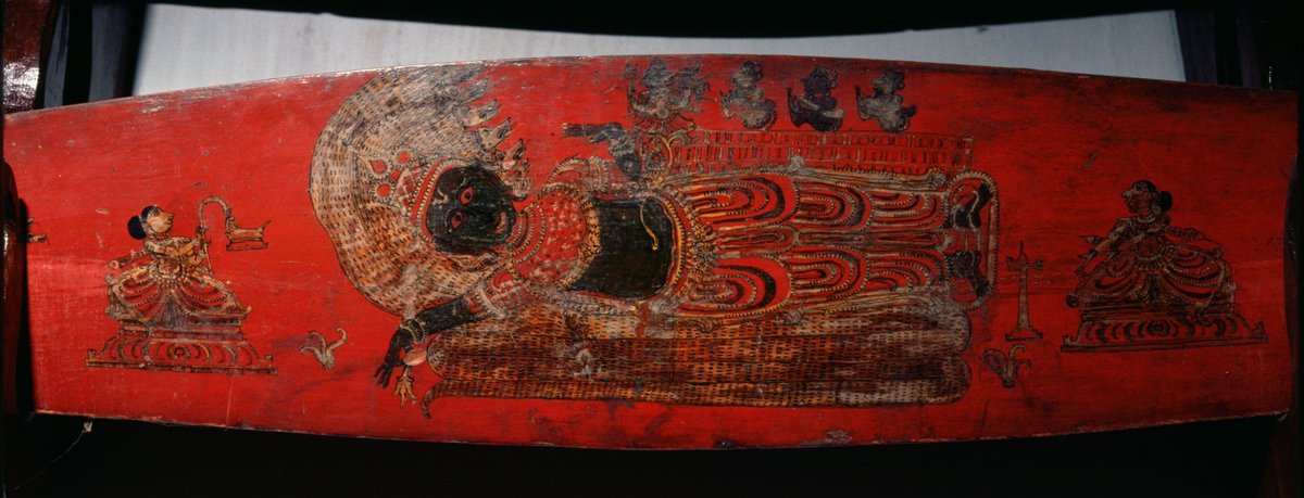 iconographile's tweet photo. I hate snakes, but Anantha, according to a legend is nice. He loves to float in the comic ocean, meditate, and he taught us yoga. Here, he serves as a couch for the Reclining Vishnu. The resting Vishnu is flanked by Lakshmi &amp; Bhudevi, his main consort. https://t.co/YWqLAQQrGG