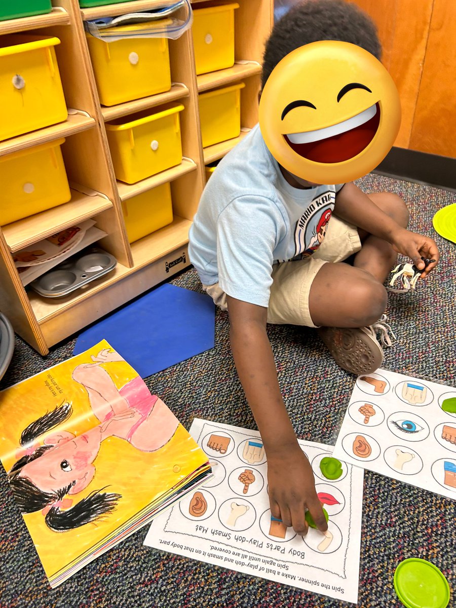 ADuffyEducator's tweet photo. While reading “Here Are My Hands” we really enjoyed working with a Smash Mat. When we see and recognize a body part in the book, we get to roll a ball of playdoh and smash it over the picture. @duryeaschool #finemotor #literacy https://t.co/gh1eTdNSRs