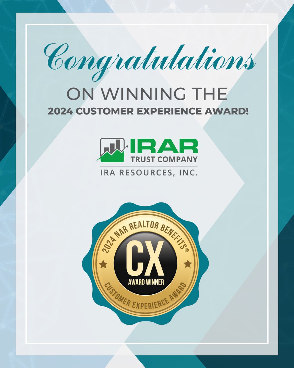 IRA_Resources's tweet photo. We are humbled &amp; grateful to be recognized for providing exceptional client experiences. This award is a reflection of our team's hard work and dedication. Thank you NAR REALTOR Benefits Team for your support in empowering us to provide your members retirement benefits. IRARRR! https://t.co/P9jLmMt86U