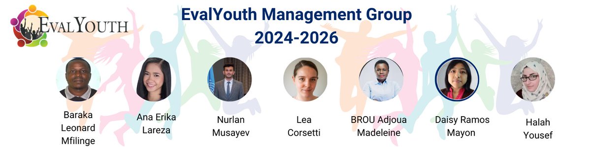 🥳📷 Please join us in congratulating and welcoming the newly-elected EvalYouth Management Group (2024-26):  
Africa: Baraka Leonard Mfilinge
Asia: Ana Erika Lareza 
Francophone: Madeleine Brou
LAC: Daisy Ramos
MENA: Halah Yousef
Europe: Lea Corsetti
ECA: Nurlan Musayev