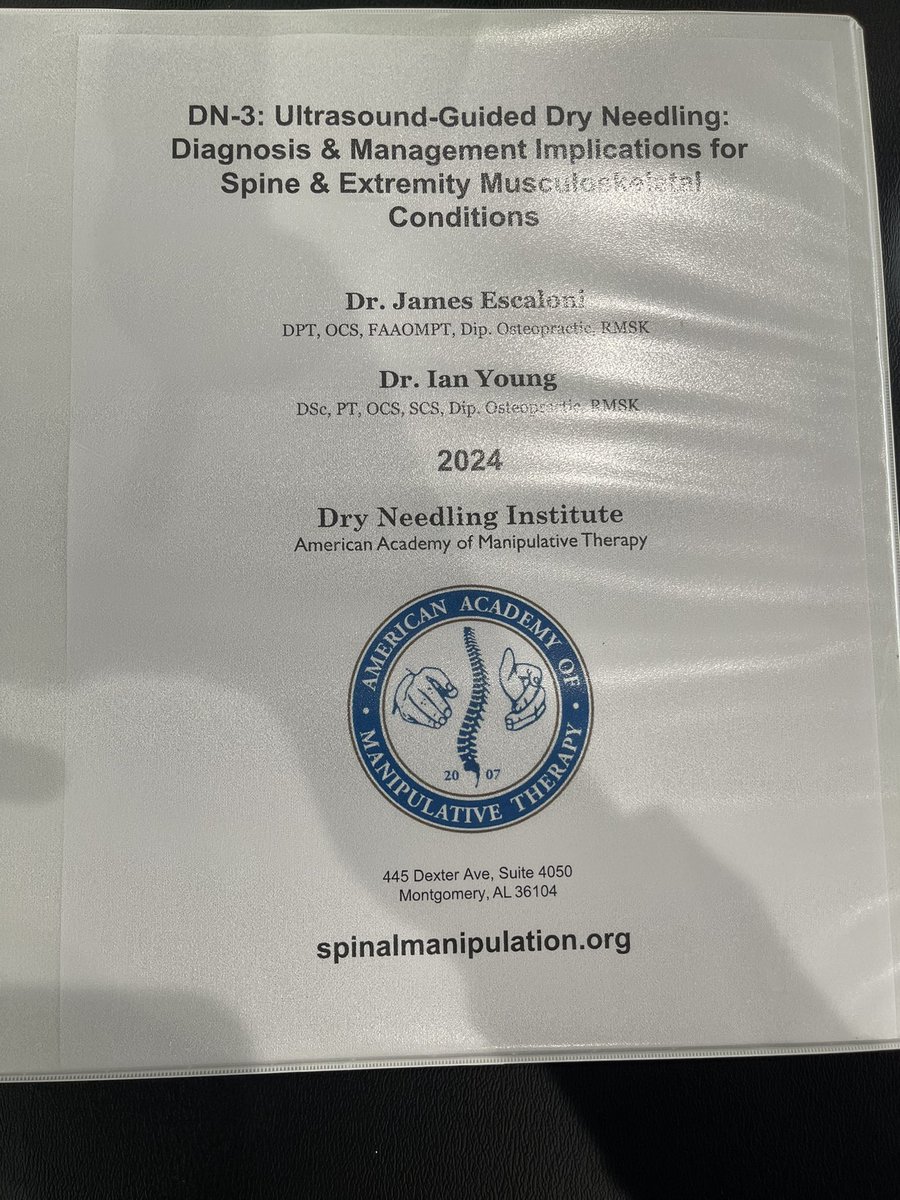 Stoked for day one of DN-3! Kicking off learning ultrasound-guided dry needling to improve patient outcomes! <a href="/osteopractor/">Osteopractic PT</a>, <a href="/DrDunning/">James Dunning PhD, DPT, MSc</a>, <a href="/PeterDrinkwine/">Peter Drinkwine</a>