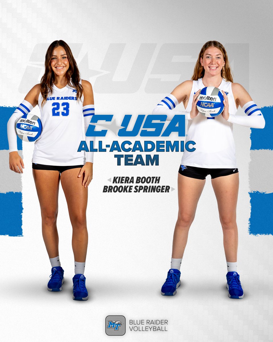 Middle Tennessee Volleyball (@mt_volleyball) on Twitter photo Not one, but TWO <a href="/ConferenceUSA/">Conference USA</a> All-Academic Team members!
We are one of two schools to get two student-athletes on the team!
๐ฐ goblueraiders.co/3CvTsFh
#BLUEnited | #BetterInTheBoro Not one, but TWO <a href="/ConferenceUSA/">Conference USA</a> All-Academic Team members!
We are one of two schools to get two student-athletes on the team!
๐ฐ goblueraiders.co/3CvTsFh
#BLUEnited | #BetterInTheBoro