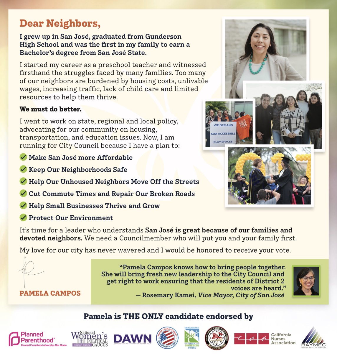 While votes continue to be counted, we feel optimistic with the current results 🦋 For now, I want to thank you our incredible volunteers and my family &amp; friends for taking this journey with me; I couldn't have done it without you! 🧡 #Pamela4SJ