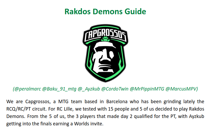 CapgrossosMtg's tweet photo. After a successful RC we are releasing our extended deck guide for free! 🗿🗿
Just follow us, retweet this and DM asking for it.
Ready to win in Pioneer with Br Demons? https://t.co/VI5zVh2yGT
