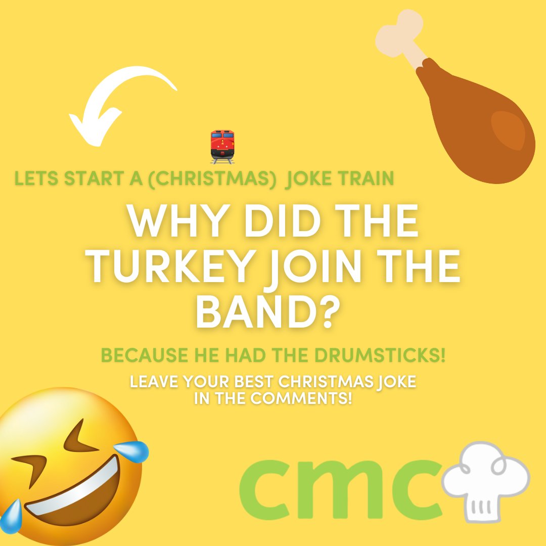 We want to hear some laughter in the dining hall this Christmas! 🤣🎄

Reply with your favourite Christmas foodie joke below!

🍝CMC School food 
🍽In-house Catering Consultants for schools &amp; colleges
📞 07791282704 
📧enquiries@cmcschoolfood.co.uk
💻cmcschoolfood.co.uk