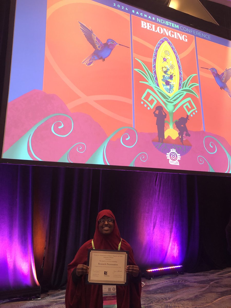 luisci22's tweet image. Proud mentor alert! Congratulations to undergraduate student Nimo Abdi for winning one of the best poster presentation awards at the 2024 SACNAS NDiSTEM conference! She did an amazing job and we are super proud of her!!! 🎉🎉🎉@RutterLab @UofUBiochem @HHMINEWS @PathMaker_HCI