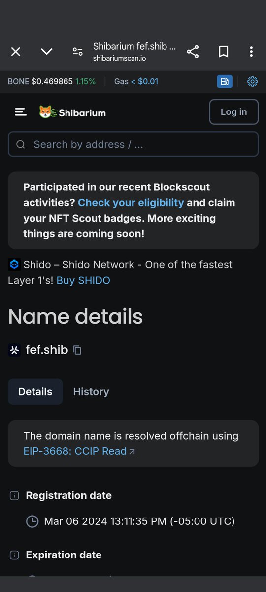 Shout out to Blockscout for adding a "Name Services Lookup" section.
fef*shib looking solid. 
#Shibarium 💜💜💜 $FEF