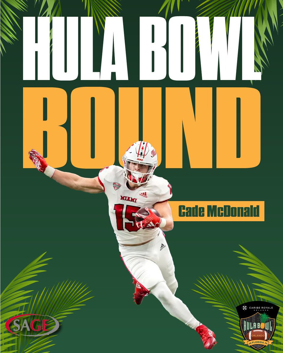 Hula Bowl (@hula_bowl) on Twitter photo Hula Bowl Bound! ๐๐ผ
@CadeMcDonald11 has officially accepted his invite to the Caribe Royale Orlando 2025 Hula Bowl All-Star Game!
#RiseUpRedHawks | #HulaBowl2025 ๐
<a href="/MiamiOHFootball/">Miami Football</a> <a href="/SAGECards/">SAGE Collectibles</a> <a href="/cariberoyale/">Caribe Royale Orlando</a> <a href="/NFL/">NFL</a> <a href="/CoachScottFB/">Coach Scott Phillips</a> Hula Bowl Bound! ๐๐ผ
@CadeMcDonald11 has officially accepted his invite to the Caribe Royale Orlando 2025 Hula Bowl All-Star Game!
#RiseUpRedHawks | #HulaBowl2025 ๐
<a href="/MiamiOHFootball/">Miami Football</a> <a href="/SAGECards/">SAGE Collectibles</a> <a href="/cariberoyale/">Caribe Royale Orlando</a> <a href="/NFL/">NFL</a> <a href="/CoachScottFB/">Coach Scott Phillips</a>