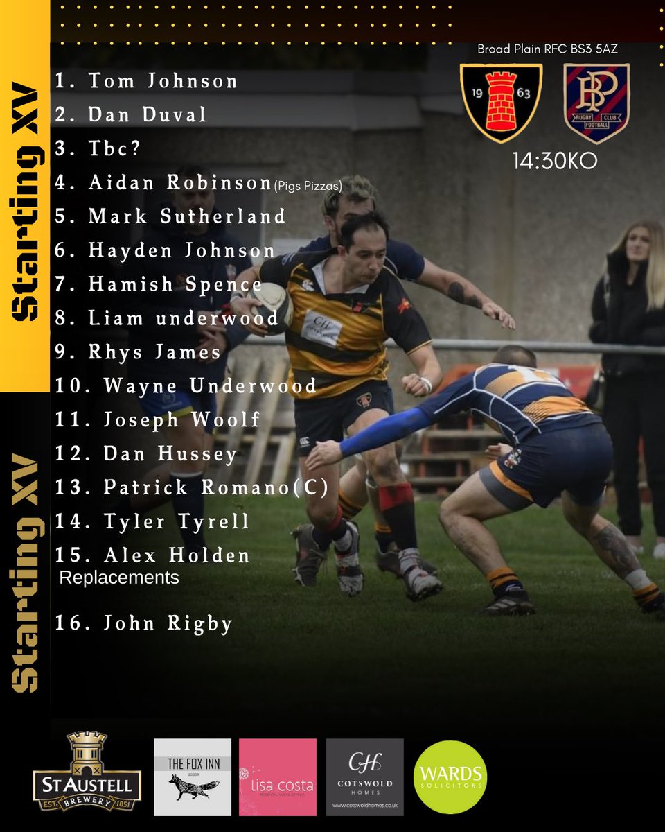 Squad announcements

This weekend Gez Asante will make his 50th senior appearance for the club 🙌👏

1XV 
🆚 <a href="/trowbridgerfc/">Trowbridge RFC</a> 
📆 Nov 16th 
⏰ 14:00KO
📍 Thornbury Rugby Club 

2XV
🆚 <a href="/broadplainrugby/">Broad Plain RFC</a> 
📆 Nov 16th 
⏰ 14:30 KO
📍 Broad Plain Rugby Club