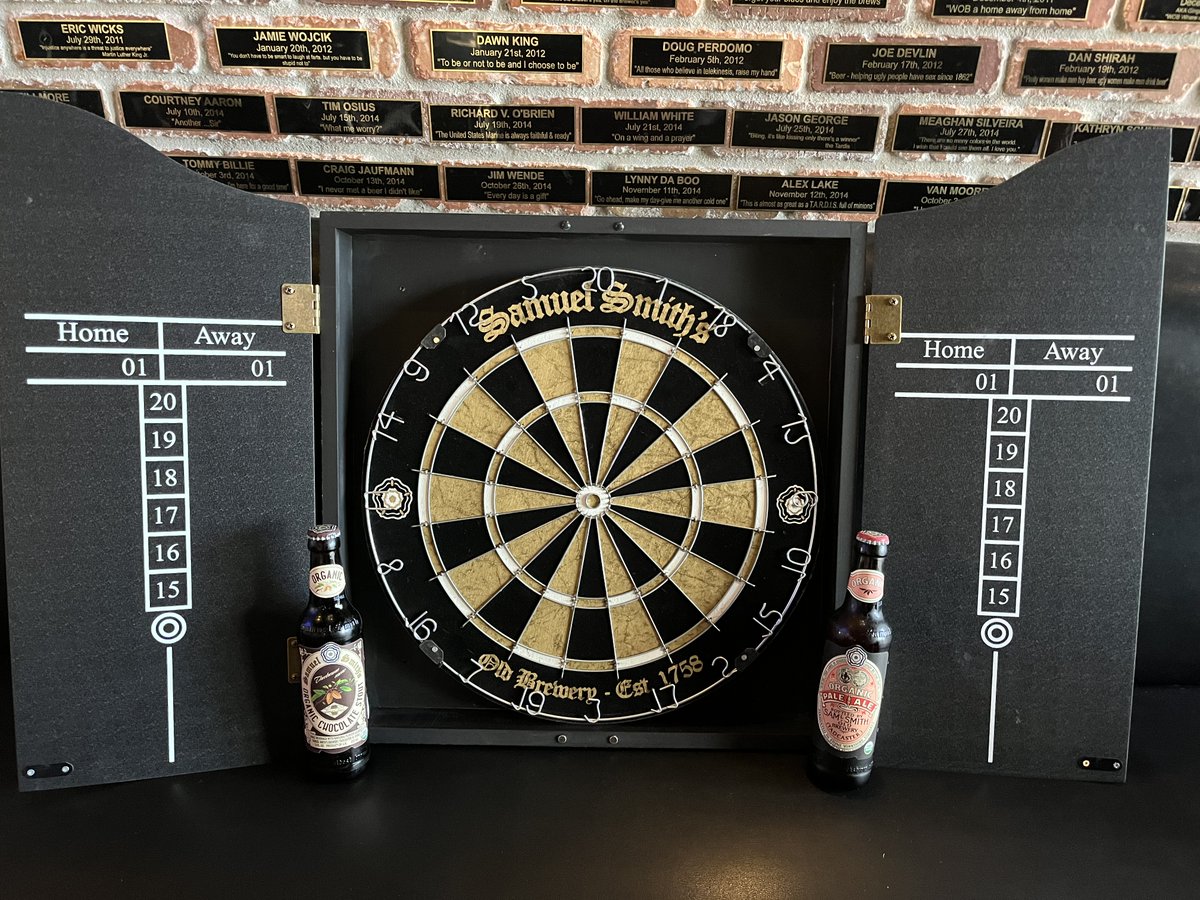 WOB_Viera's tweet photo. Today is the day! Come in and grab a brew or two from Samuel Smiths drafts or bottles and get enter for a chance to win this dartboard. Event starts at 6pm. Drawing will be at 8:30pm (must be present to win) Cheers! #wobviera https://t.co/96c5WFQpvk
