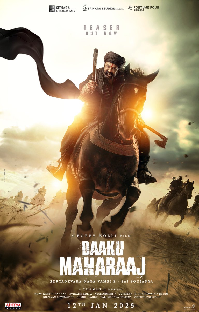 #DaakuMaharaaj

- youtu.be/teN0JZ67KZU

#NandamuriBalakrishna <a href="/dirbobby/">Bobby</a> <a href="/MusicThaman/">thaman S</a> <a href="/thedeol/">Bobby Deol</a> <a href="/ItsMePragya/">Pragya Jaiswal</a> <a href="/ShraddhaSrinath/">Shraddha Srinath</a> <a href="/iChandiniC/">Chandini Chowdary</a> @Vamsi84 #SaiSoujanya <a href="/NiranjanD_ND/">Niranjan Devaramane</a> @chakrif1 <a href="/SitharaEnts/">Sithara Entertainments</a> <a href="/Fortune4Cinemas/">Fortune Four Cinemas</a> #SrikaraStudios <a href="/adityamusic/">Aditya Music</a>