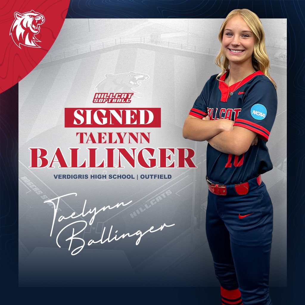 She’s official! 🖋️
Please help us welcome Taelynn Ballinger to the Hillcat Family. Taelynn is an outfielder from Verdigris High School. 😼🐾 #HillcatSoftball #ALLin