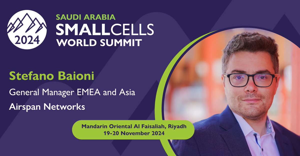 AirspanNetworks's tweet image. Mark your calendars! Join us at the @small_cells stage at @connected_ksa in Riyadh, Nov 19-20. Don’t miss Stefano Baioni’s back-to-back keynote and panel on #5G &amp;amp; #OpenRAN on Nov 20!

Check the full agenda here: smallcells.world/saudi/agenda/

#SCWS2024 #ConnectedWorldKSA