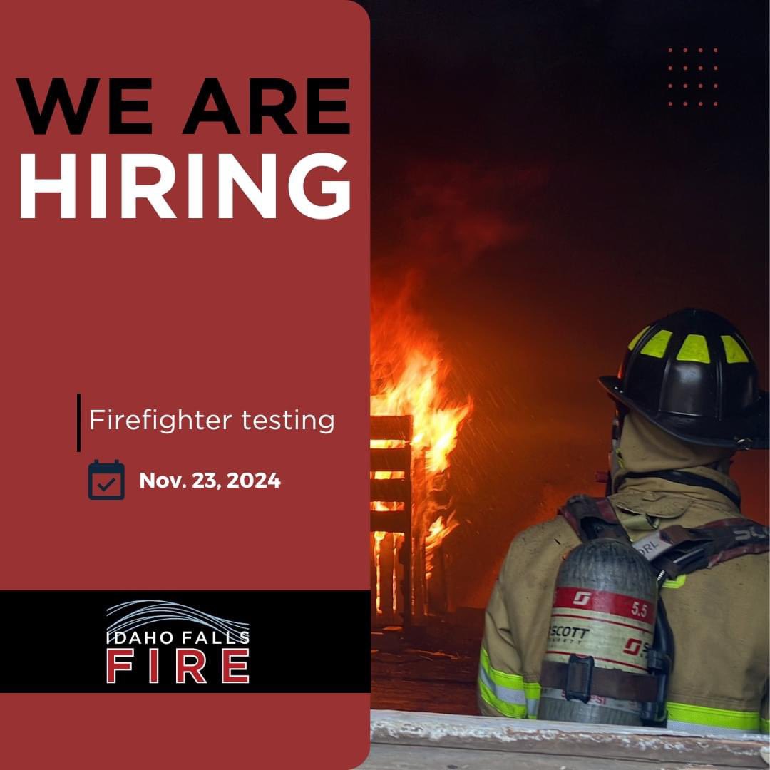 🔥 Join the Idaho Falls Fire Department! 🔥

📆 Upcoming Written Test: Nov. 23, 2024, at Tingey Auditorium, University Place, 1776 Science Center Drive

Learn more about IFFD jobs here: idahofallsidaho.gov/1199/Careers

#IdahoFallsFire #IFFD #Firefighters #Career