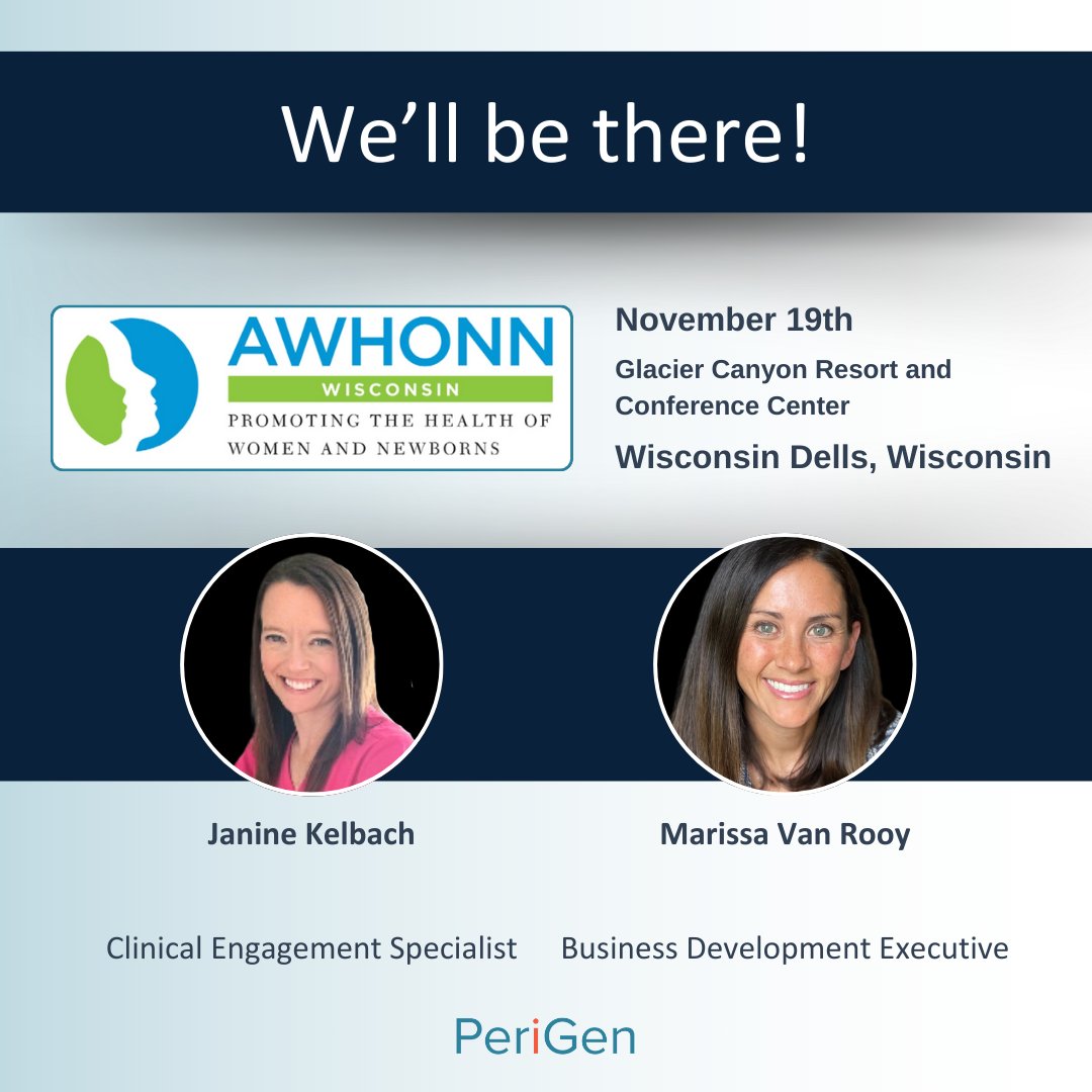 We're coming to Wisconsin!

If you're attending AWHONN, come talk us!

Janine Kelbach and Marissa Van Rooy will be there to talk about what we're doing at PeriGen to help clinicians improve clinical practice and patient safety.

See you there!