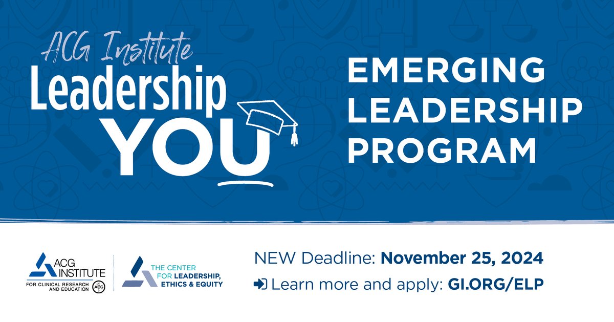 AmCollegeGastro's tweet image. Hello YOU! 

⏰Reminder: Applications for all the #ACGInstitute Leadership YOU programs are due TODAY, Friday, Nov. 15

➡️➡️EXCEPT ⬅️⬅️
🗓️Emerging Leadership Program for 3rd &amp;amp; 4th Yr #GIfellows #GIfellowship

‼️EXTENDED deadline for ELP is Monday, Nov. 25

gi.org/elp