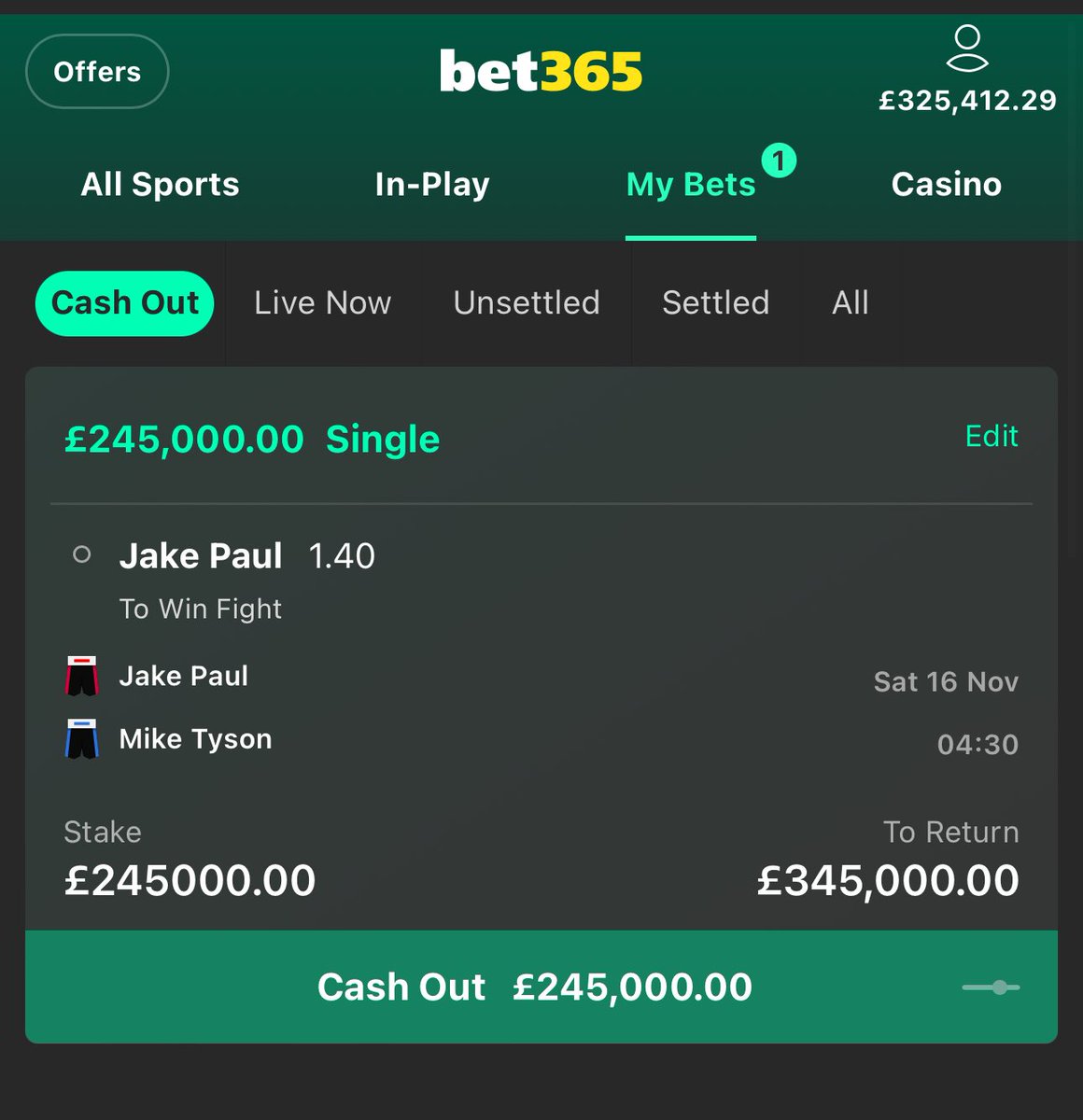 JulianMKD's tweet photo. £245,000 on Jake Paul to beat Mike Tyson 

Tyson is nearly 60 , this isn’t even close if there’s no corruption involved. 

I’ll give 10% of my profits to one person that likes this tweet + follows me ❤️

Jake Paul vs Mike Tyson https://t.co/DCE0wcMifp