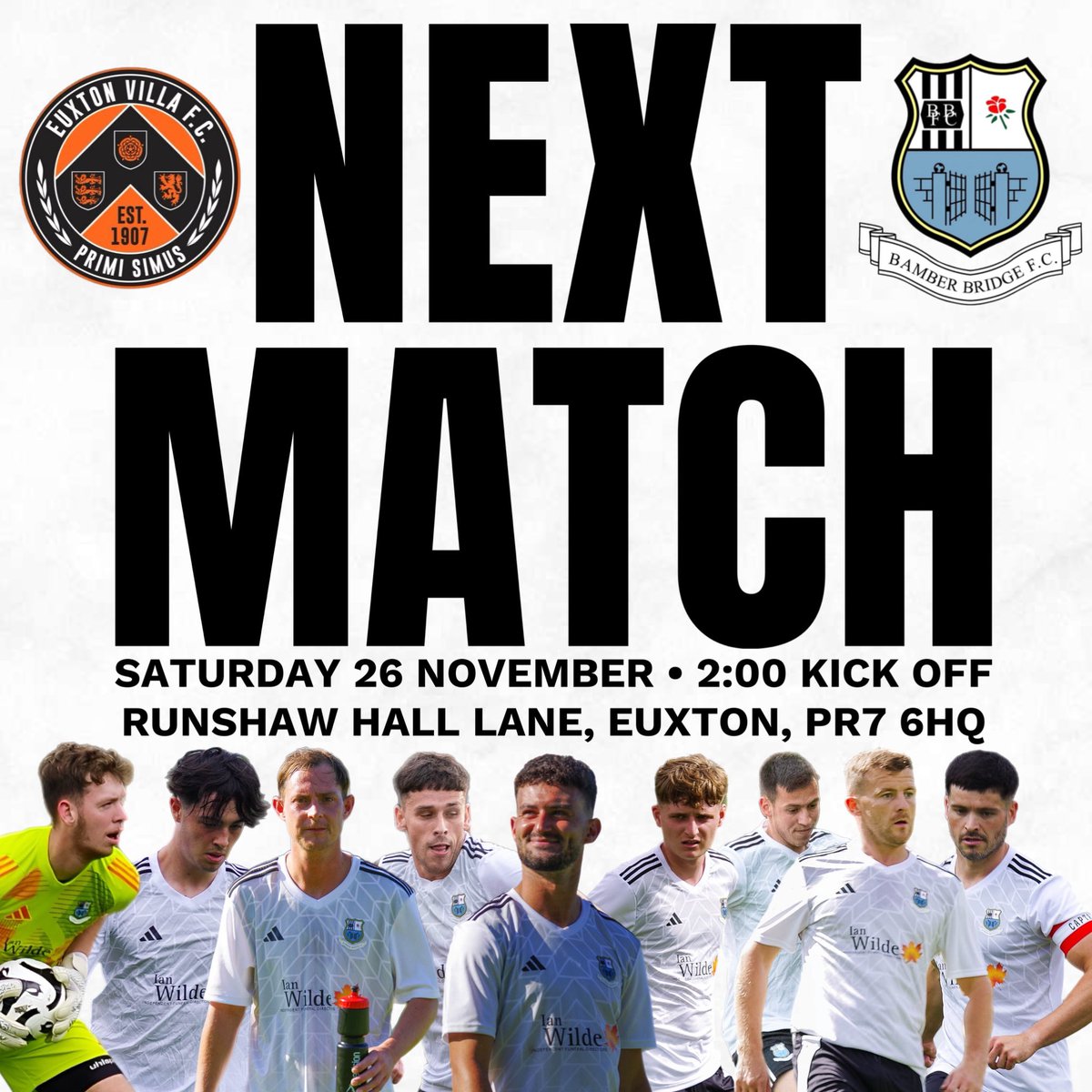 BamberBridge23s's tweet photo. NEXT MATCH

Up next for Brig is a short journey to Euxton Vila Reserves. 2:00 Kick Off

🚨Please note the earlier kick off 

#UpTheBrig https://t.co/ikmMAivRPC