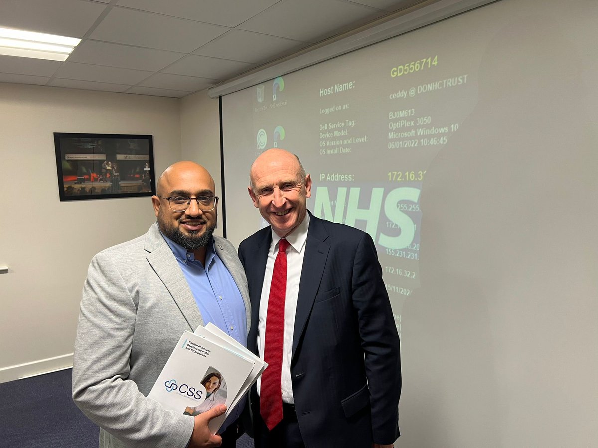 Greenwood PCN’s Lead Pharmacist Waqas Hussain met with the Secretary of State for Defence <a href="/JohnHealey_MP/">John Healey</a> today and highlighted our excellent, collaborative work with CSS recently with a discussion focused on high risk shared care drugs, and tackling health inequalities locally