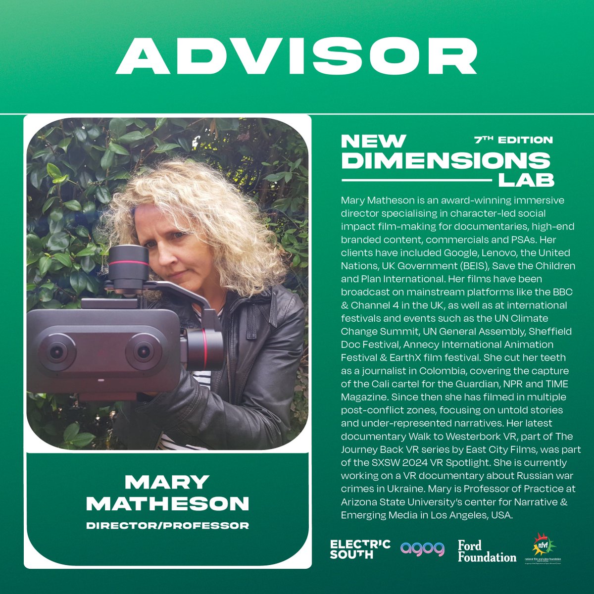 Meet Mary Matheson 🇬🇧an award-winning immersive director specialising in social impact film-making for documentaries, high-end branded content, commercials and PSAs. Clients include Google, Lenovo, the United Nations, UK Government (BEIS), Save the Children and Plan International