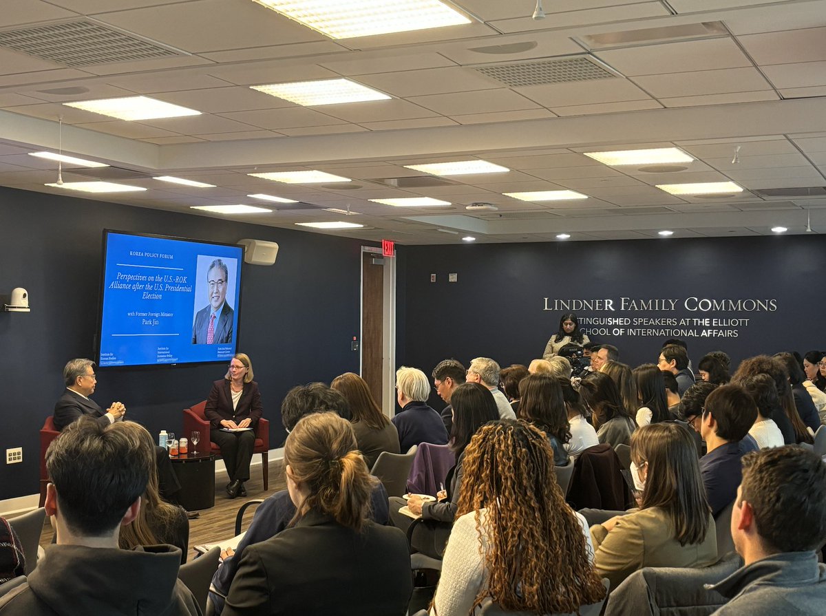 And that’s a wrap! IIEP – alongside partners <a href="/GW_IKS/">GW Institute for Korean Studies (GWIKS)</a> &amp; <a href="/GWUEANRC/">GWU East Asia NRC</a> – are honored to host such an esteemed speaker w/ tremendous insight like former Minister Park Jin, and we're grateful for all who joined “Perspectives on the U.S.-ROK Alliance after the U.S. Presidential Election.”