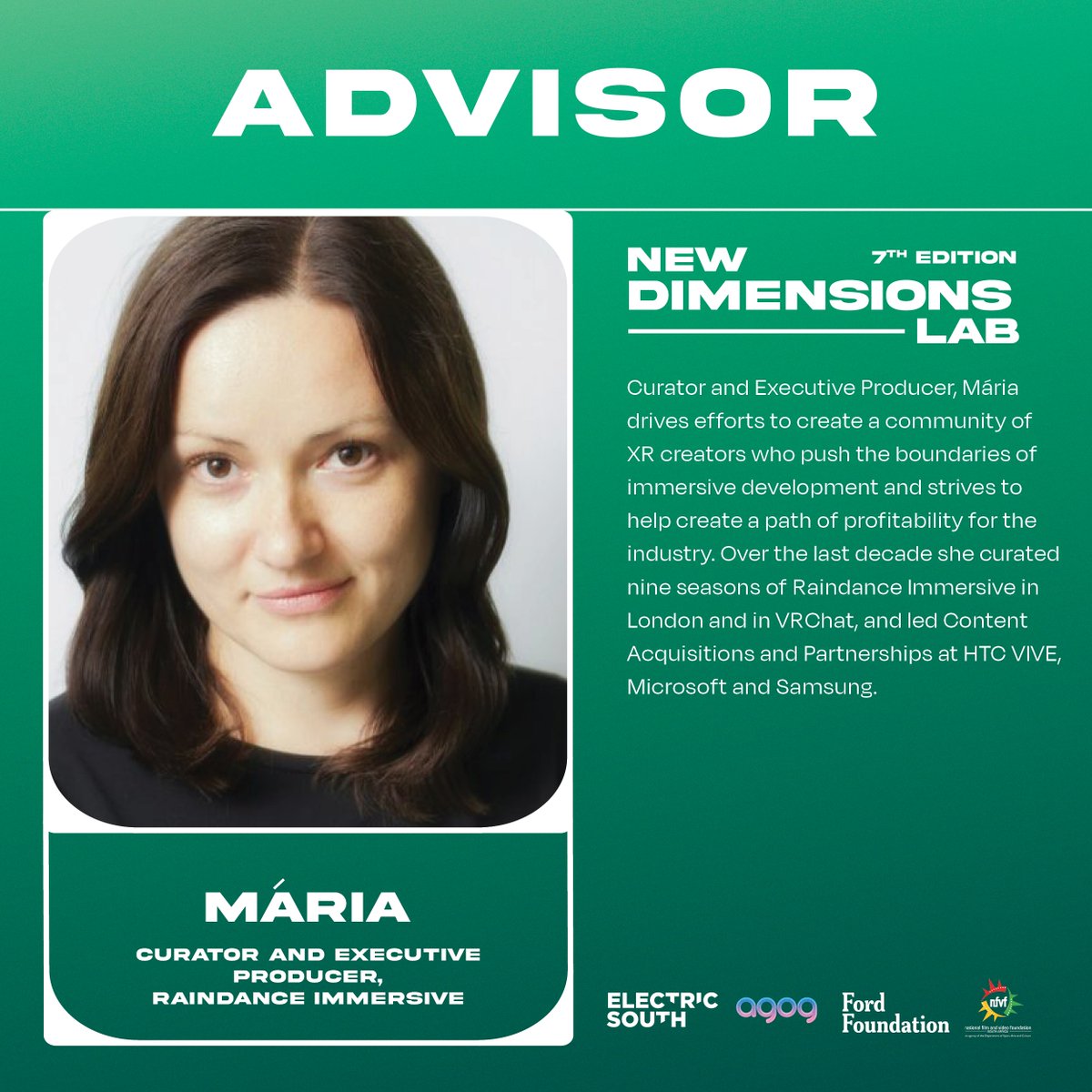 Meet Mária 🇸🇰Curator and Executive Producer, Mária drives efforts to create a community of XR creators who push the boundaries of immersive development and strives to help create a path of profitability for the industry.