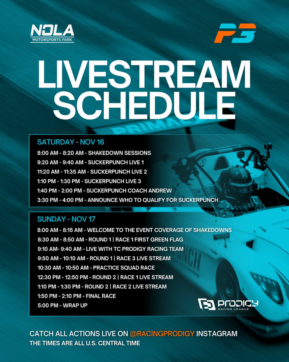 The first Prodigy Three Race Event at NOLA Motorsports Park this weekend is here! Tune in to our IG streams catch all the action and see 30 e2Real drivers compete in team head2head races for the series championship!