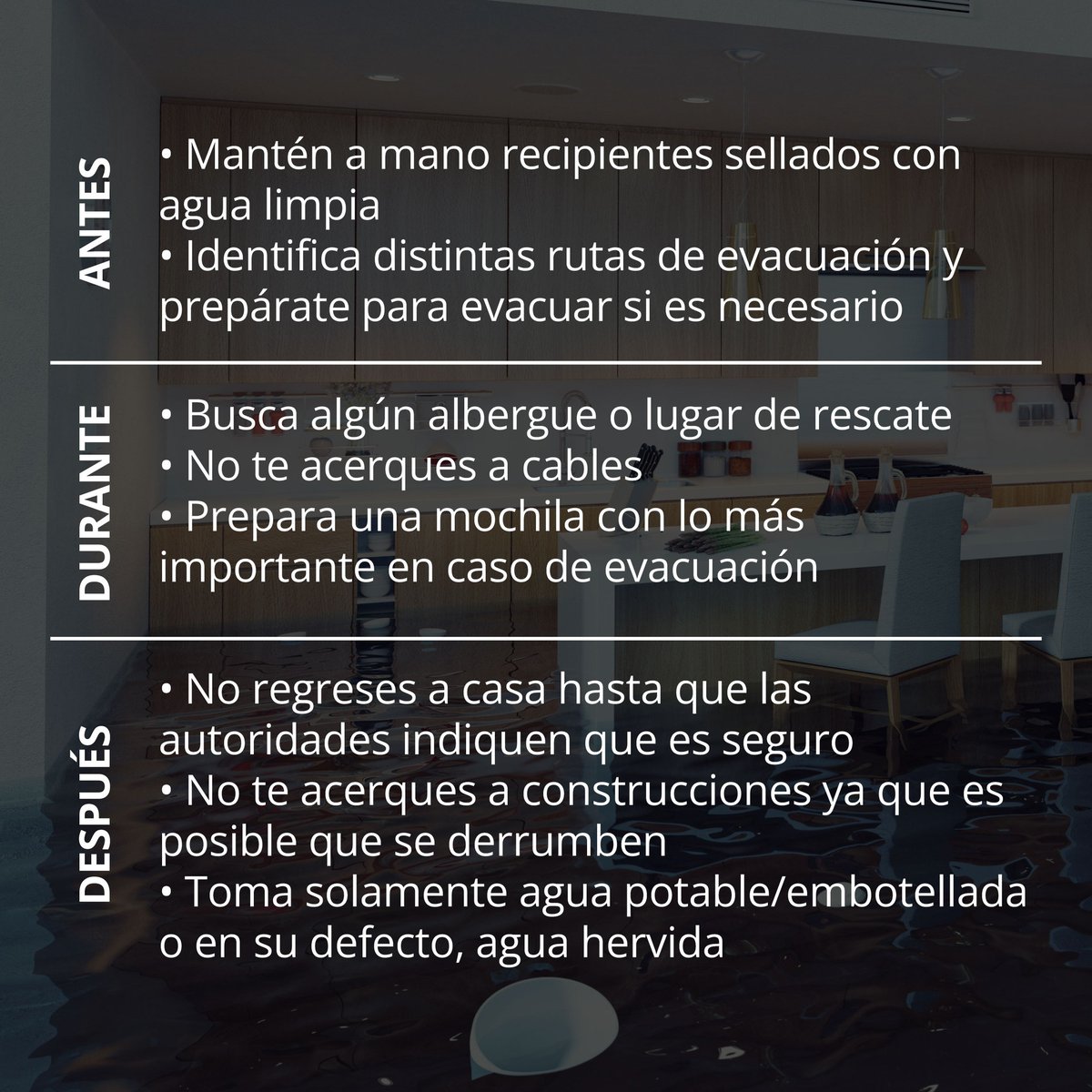 LAFISEHonduras's tweet photo. 🏠⛈️🚨 Tu resguardo y el de tus seres queridos es nuestra prioridad. No olvides poner en práctica estos consejos si estás ante una emergencia debido a intensas lluvias e inundaciones.
¡Mantén la calma y actúa con premura!   
#LAFISE #Seguridad #EmergenciaClimática https://t.co/J6aUPKq3qK