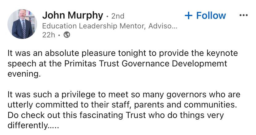 PrimitasLP's tweet photo. We are absolutely committed to doing the right things in the right way for the right reasons...even if it means doing things differently than many other Trusts. And we are really pleased that such a credible educational leader like John can see and appreciate this 👍 https://t.co/8w1BVT3iNZ