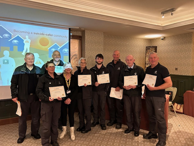 WestBeWell1's tweet photo. Pictured are members of the Irish Coast Guard and Mayo Mountain Rescue who participated in a safeTalk training programme in Westport, Co Mayo earlier this week representing IRCG Achill, IRCG Ballyglass, IRCG Westport (who organised the event) and Mayo Mountain Rescue. #safeTalk https://t.co/m86fmGZMeA