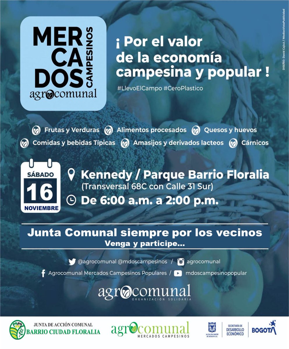 mdoscampesinos's tweet photo. La defensa de la economía campesina  en #Noviembre2024   es importante como en el resto de año.

Sábado 16:   

Fontibón -Parque Fundacional  
Kennedy -Floralia  

#QuienLoSiembraQuienLoVende #ElDeVerdad #LlevoElCampo #ColombiaContraElHambre https://t.co/slC7DSR14W