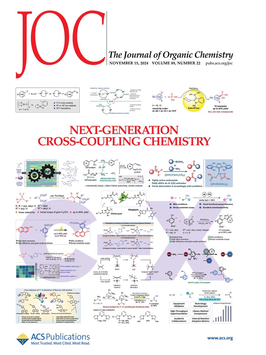 Special Issue alert! 🚨 Check out the Next-Generation of Cross-Coupling in #JOrgChem {go.acs.org/bFv}. In our guest editorial {go.acs.org/bFw}, Biscoe, Cornella, Kalyani, and Neufeldt share their perspective on the evolution of the field.