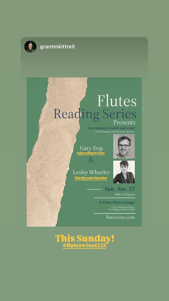Flutes Reading Series presents a reading by
<a href="/LesleyMWheeler/">Lesley Wheeler</a>  and <a href="/garydopwrites/">Gary Dop</a>  this Sunday, November 17, at 4:00 p.m.