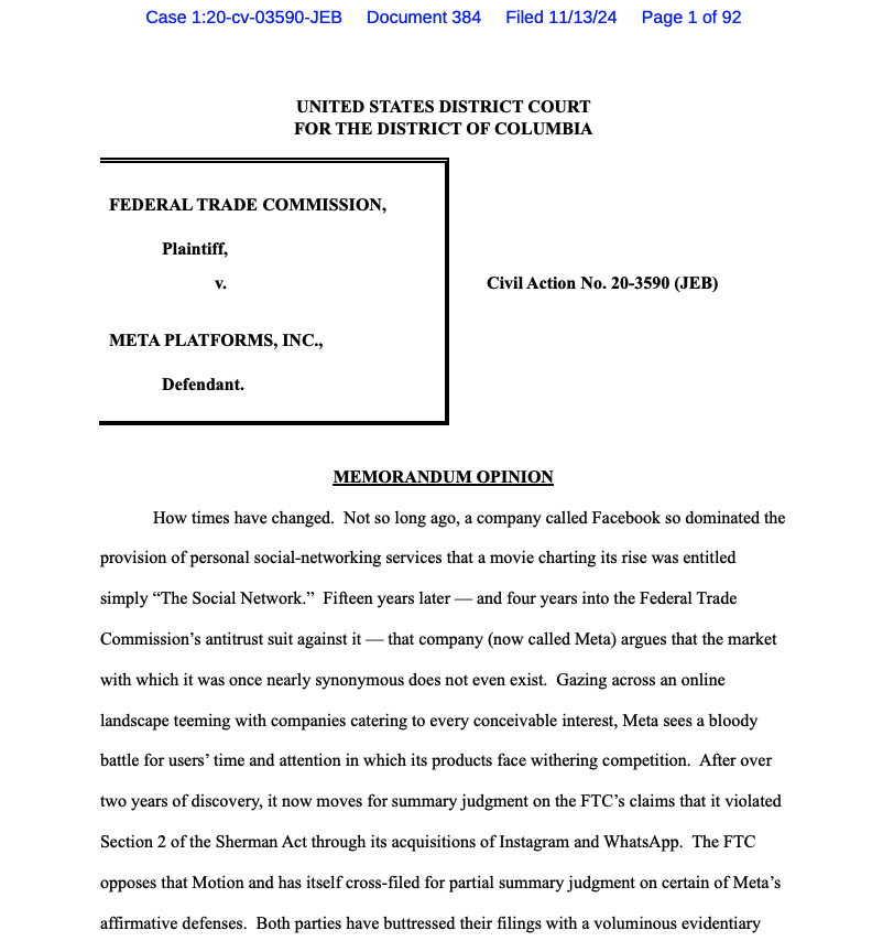 MZunigaP's tweet image. #LibreCompetencia #Meta #Facebook #RedesSociales

Se ha publicado esta semana una importante decisión sobre el caso FTC v. Meta. Va un hilo con los principales detalles y contexto para mi gente en Latam 1/15