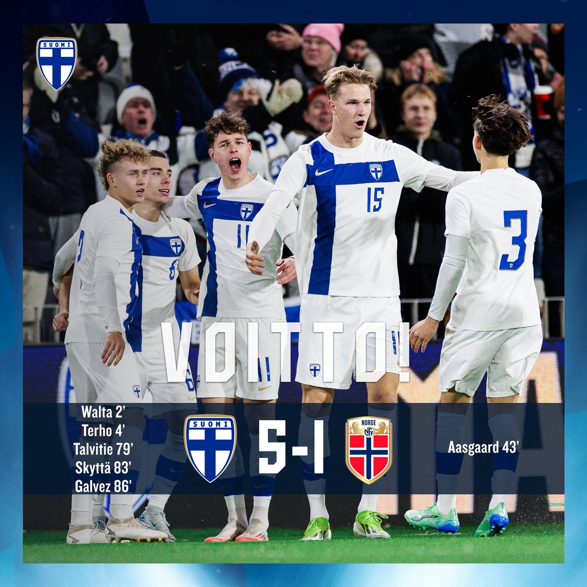 MURSKAVOITTO ENNÄTYSYLEISÖN EDESSÄ! 🔥

#Pikkuhuuhkajat sai EM-jatkokarsintaotteluun unelma-alun ja mätti arvokkaita maaleja myös loppuhetkillä. Jatkokarsinnan toinen osa pelataan Stavangerissa ensi tiistaina - otteluparin voittaja etenee EM-lopputurnaukseen. OI SUOMI ON! 💙🤍