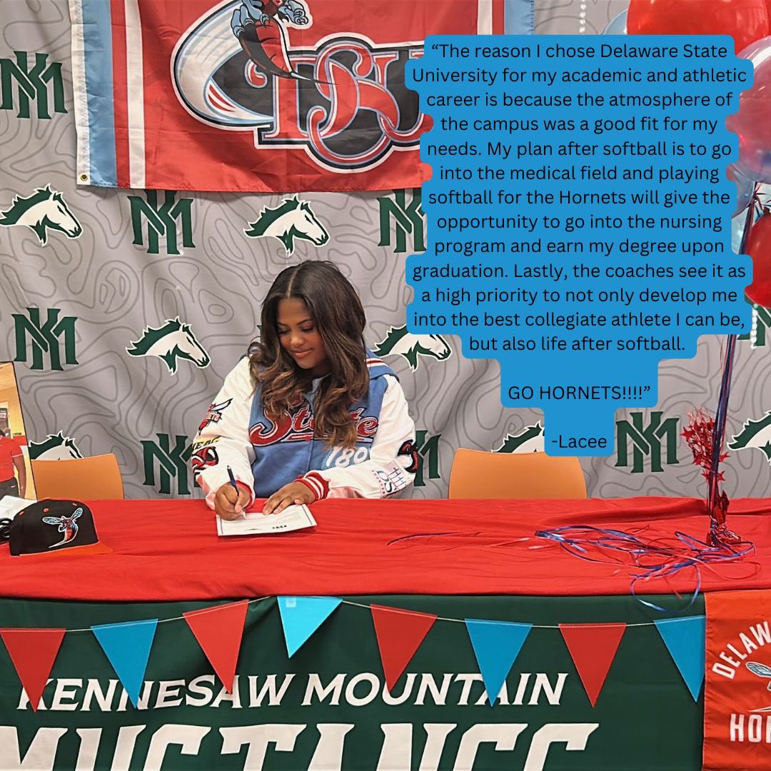 Please help us welcome Lacee Canada, to the Delaware State Hornet Softball family! Lacee is a pitcher from Kennesaw, GA.

We are excited you chose to spend your next four years here at Delaware State University.

Congratulations Lacee!!