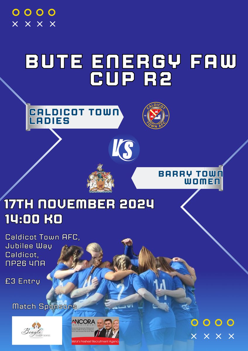 🚨Weekend Fixture 🚨

This weekend we host <a href="/btuwomenfc/">Barry Town Utd Women FC</a> as we look to progress in the Bute Energy FAW Cup. 

⏰ 14:00 KO
🏟️Jubilee Way 
🎟️ £3 Entry 

Get down to support the girls in what’ll be a tough game. #UppaTown 🔵