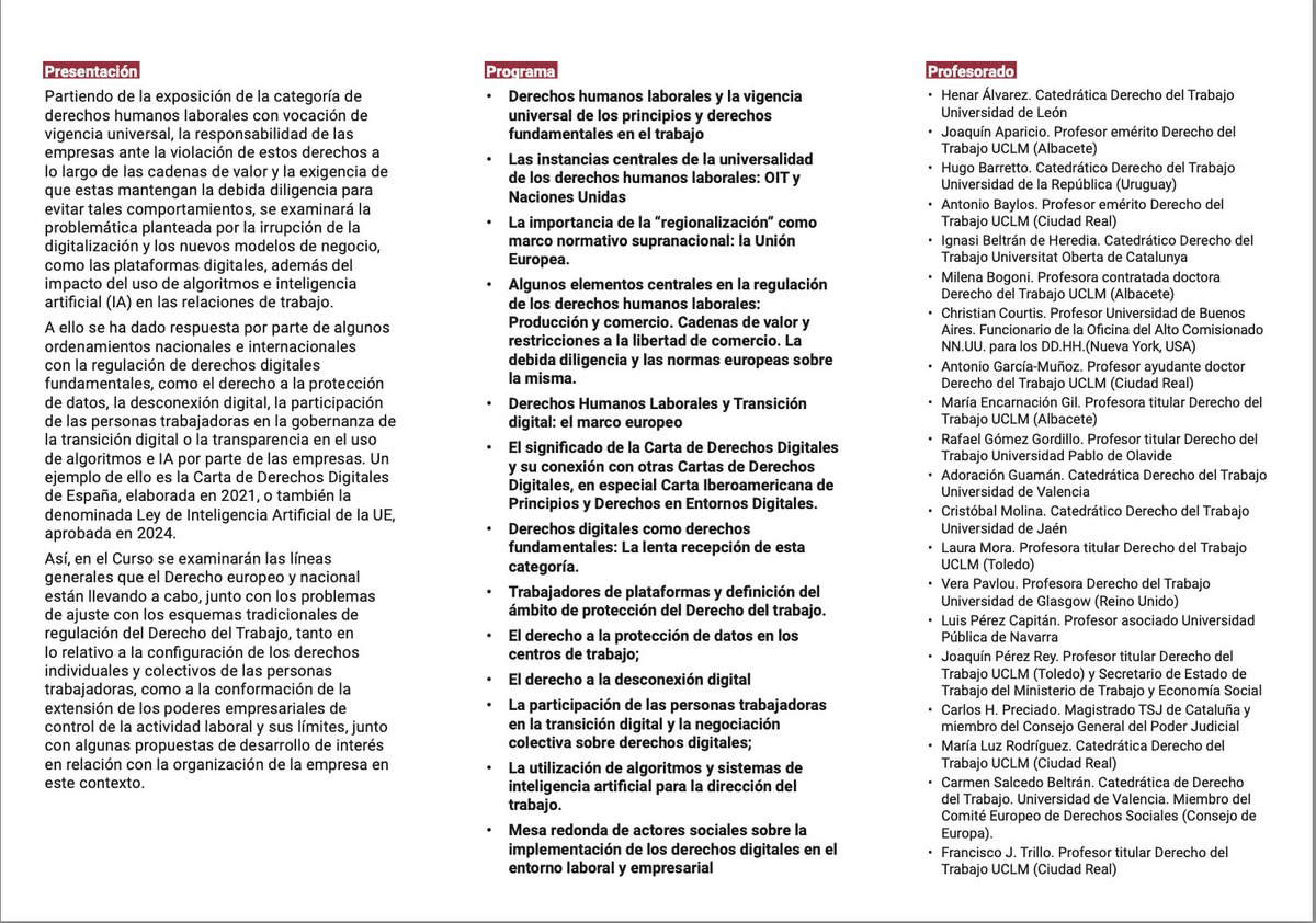 rodriguezluz_'s tweet photo. Queridas/os colegas de uno y otro lado del Atlántico, todavía estáis a tiempo de registraros en #CursoPostgrado sobre #Derechoshumanoslaborales y #Derechosdigitales en el #Trabajo, fruto de #C3923OT entre @redpuntoes y la @uclm. @DoctorBaylos y yo os esperamos en Toledo! https://t.co/yLBlzg5H0Z