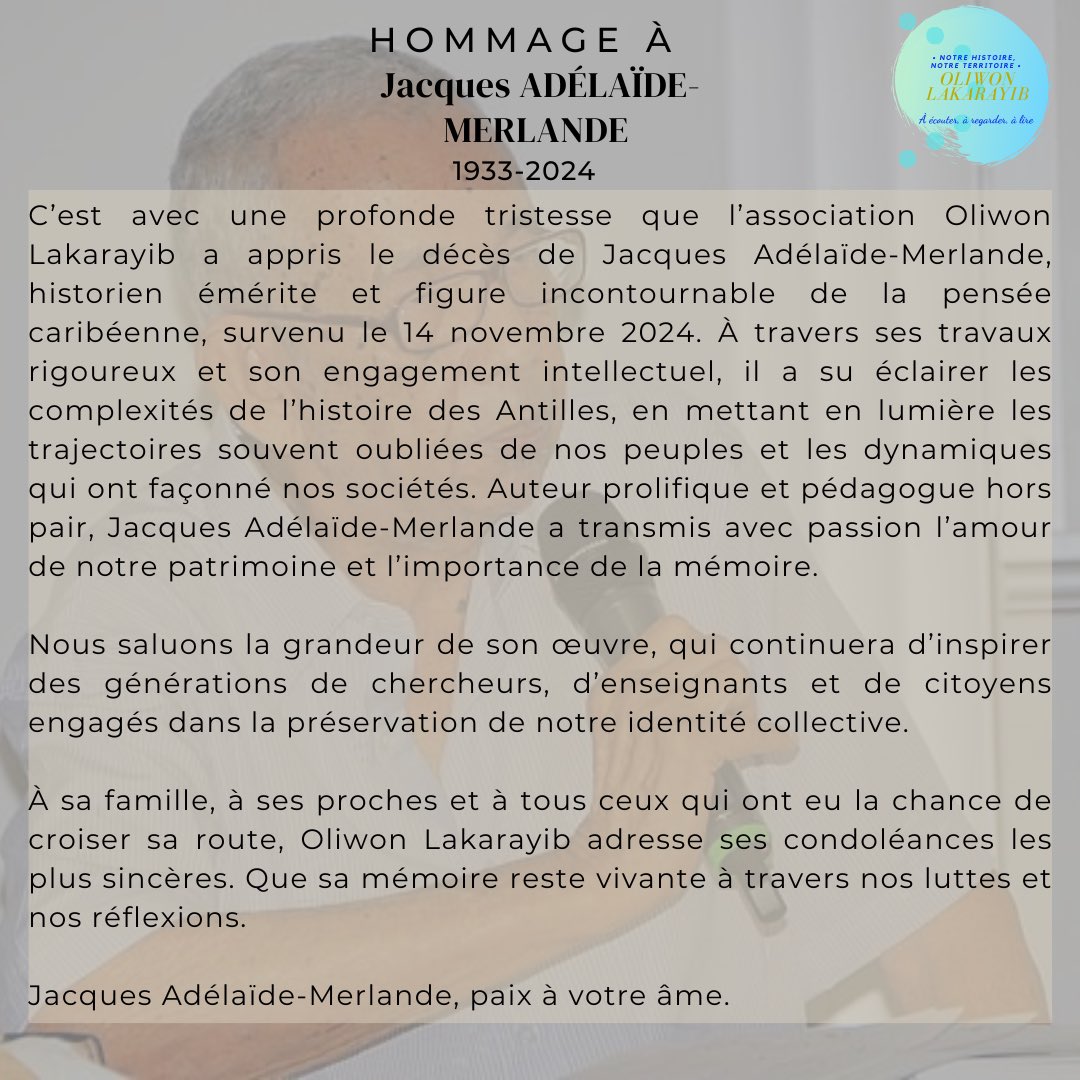 OliwonLakarayib's tweet photo. Oliwon Lakarayib rend hommage à Jacques Adélaïde Merlande https://t.co/wWdyHhnKMk
