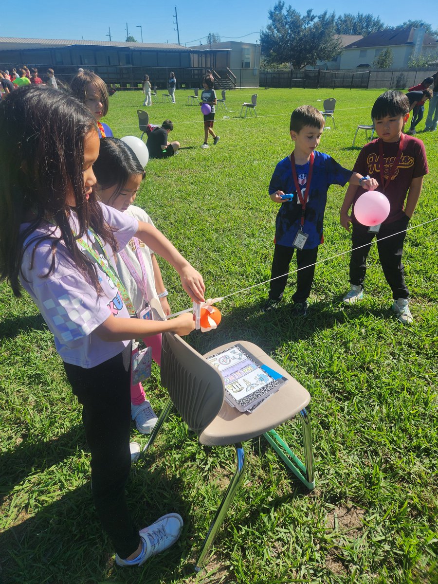 Mrs. Morris invited my 3rd graders to join in the 5th grade friction experiment today. Thank you for including us in this bonus fun and learning! They decided that greased wire would have been a great choice to make our balloon-on-a-straw really glide! #HayesHawks <a href="/HayesHawks/">Jeanette Hayes Elem</a>