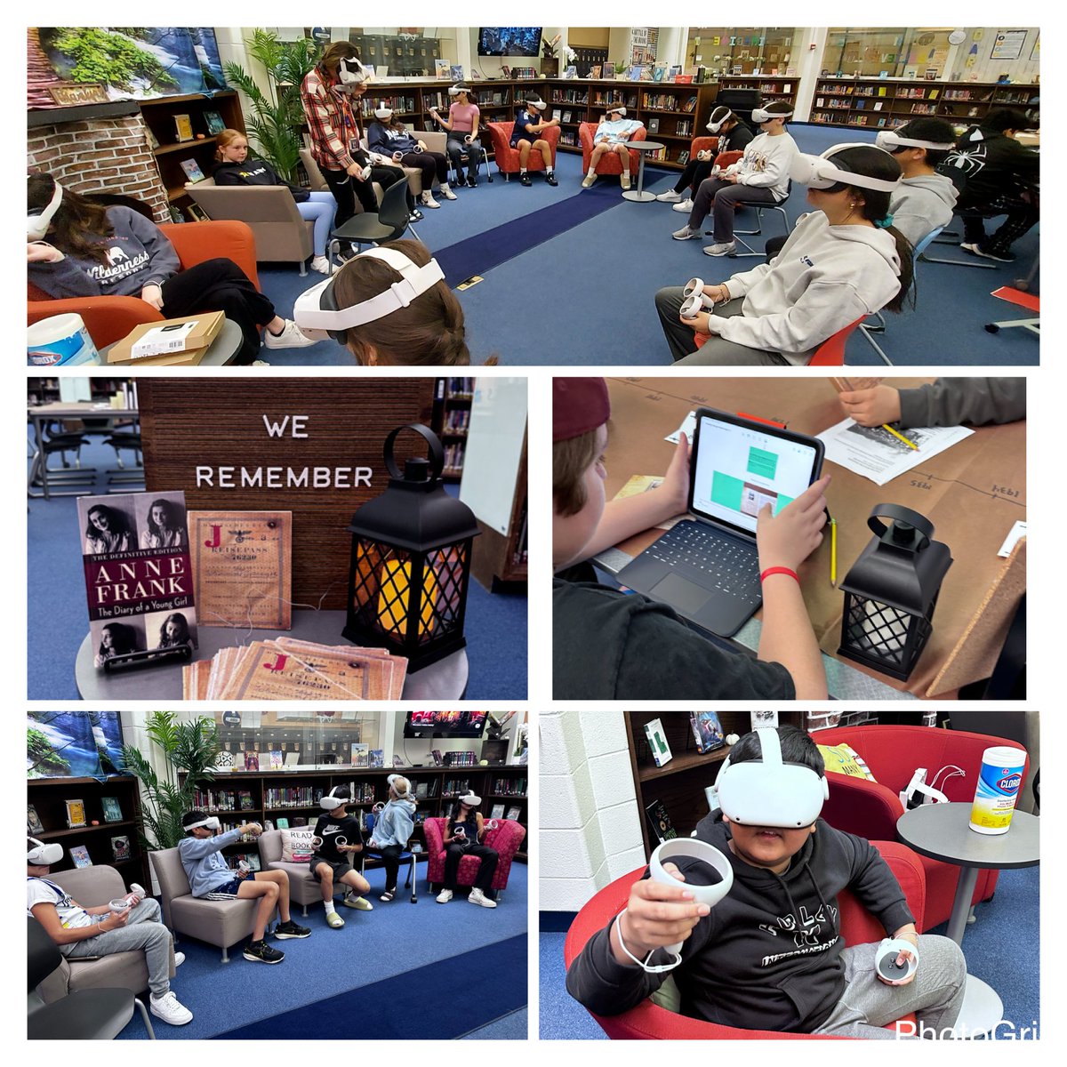 Our students traveled through history in the library to learn about the Holocaust, connecting a 1933-1945 timeline to survivor passports and exploring the Anne Frank House in VR. A powerful, immersive experience. 🕊️🌍 #HolocaustEducation #InteractiveLearning #d73inspires